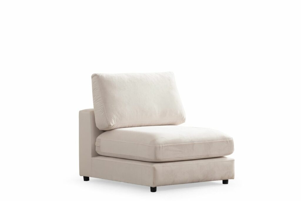 Canapé Julia Modulable Velours Blanc cassé 3+1 Pouf – Image 4