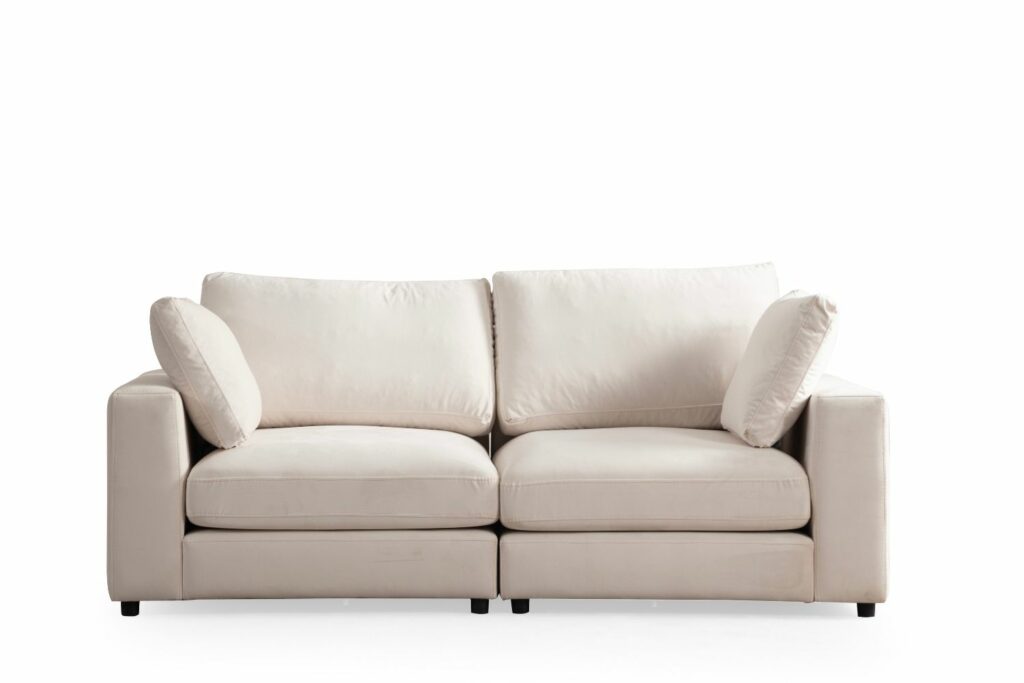 Canapé Julia Modulable Velours Blanc cassé 3+1 Pouf – Image 5