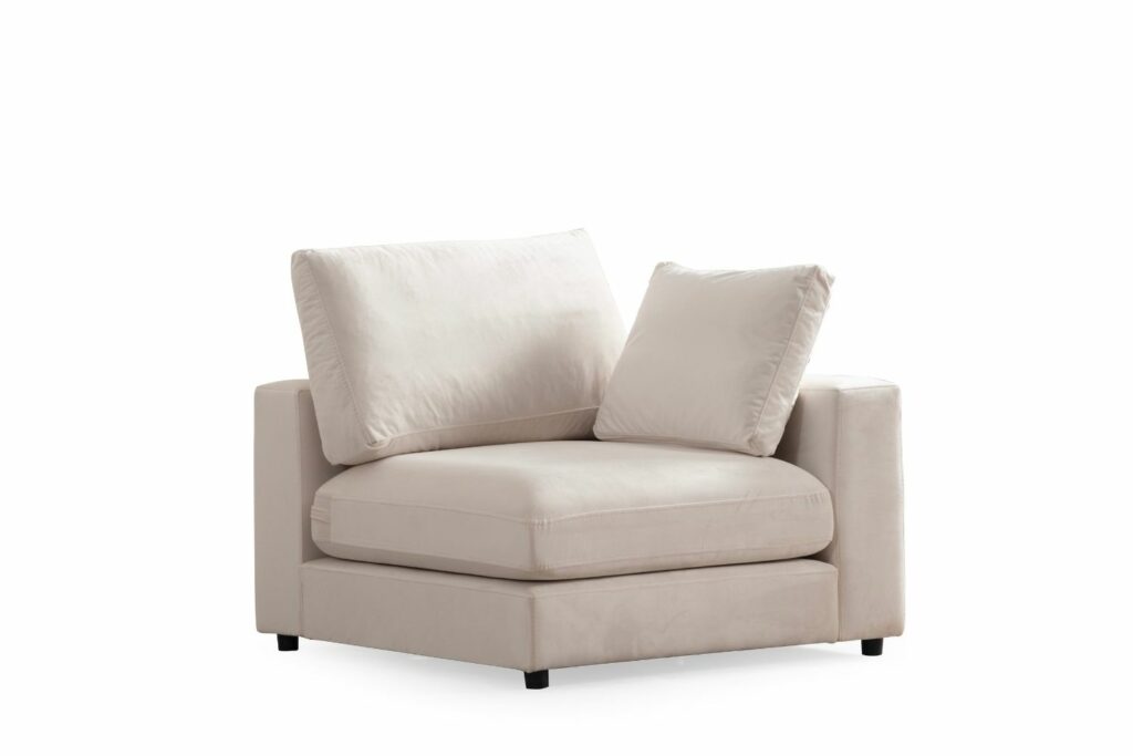 Canapé Julia Modulable Velours Blanc cassé 3+1 Pouf – Image 6
