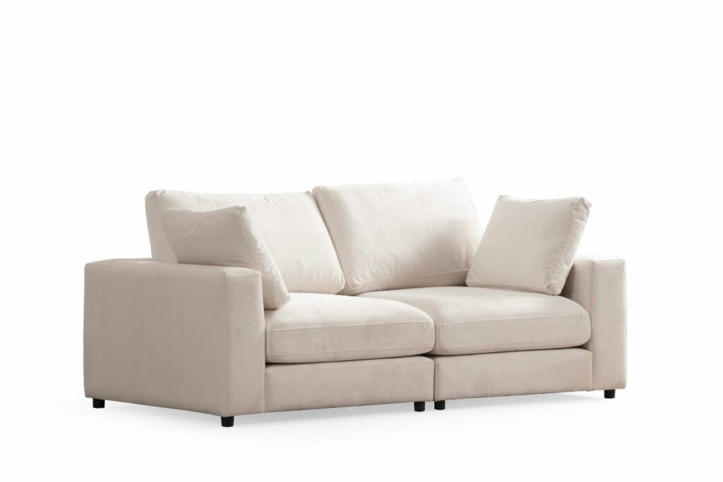 Canapé Julia Modulable Velours Blanc cassé 3+1 Pouf – Image 8
