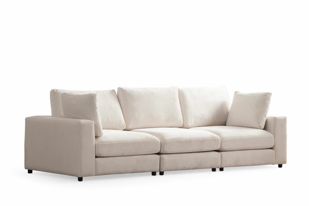 Canapé Julia Modulable Velours Blanc cassé 3+1 Pouf – Image 9