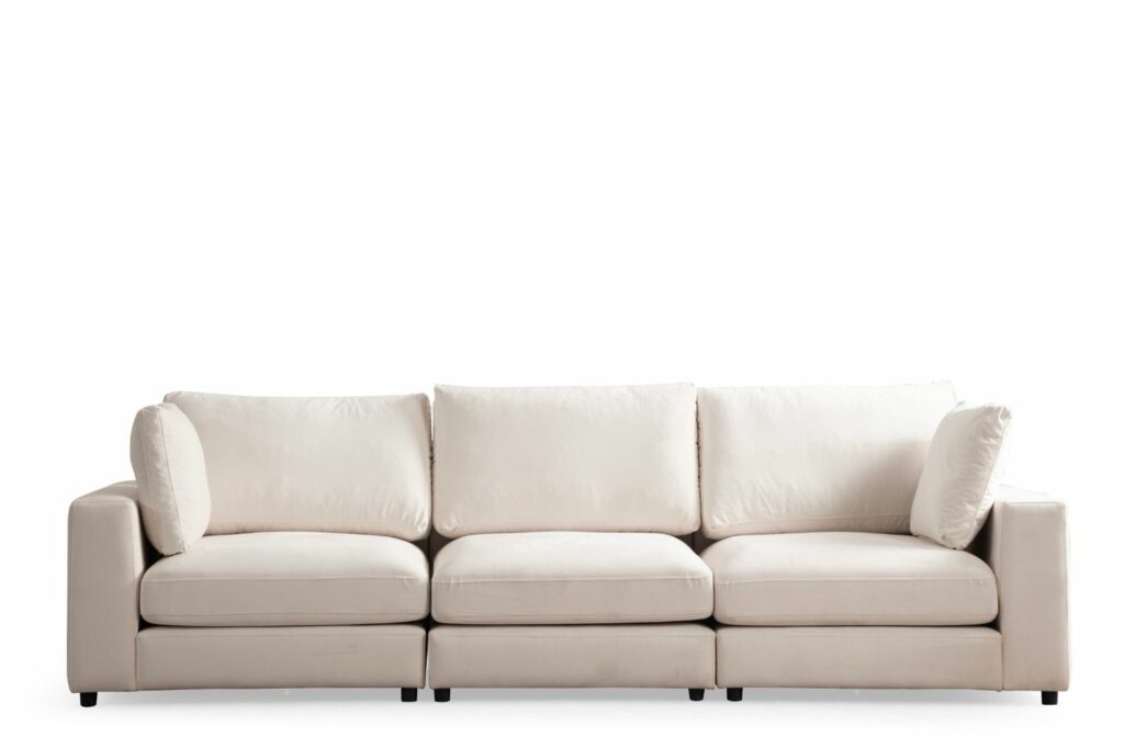 Canapé Julia Modulable Velours Blanc cassé 3+1 Pouf – Image 2