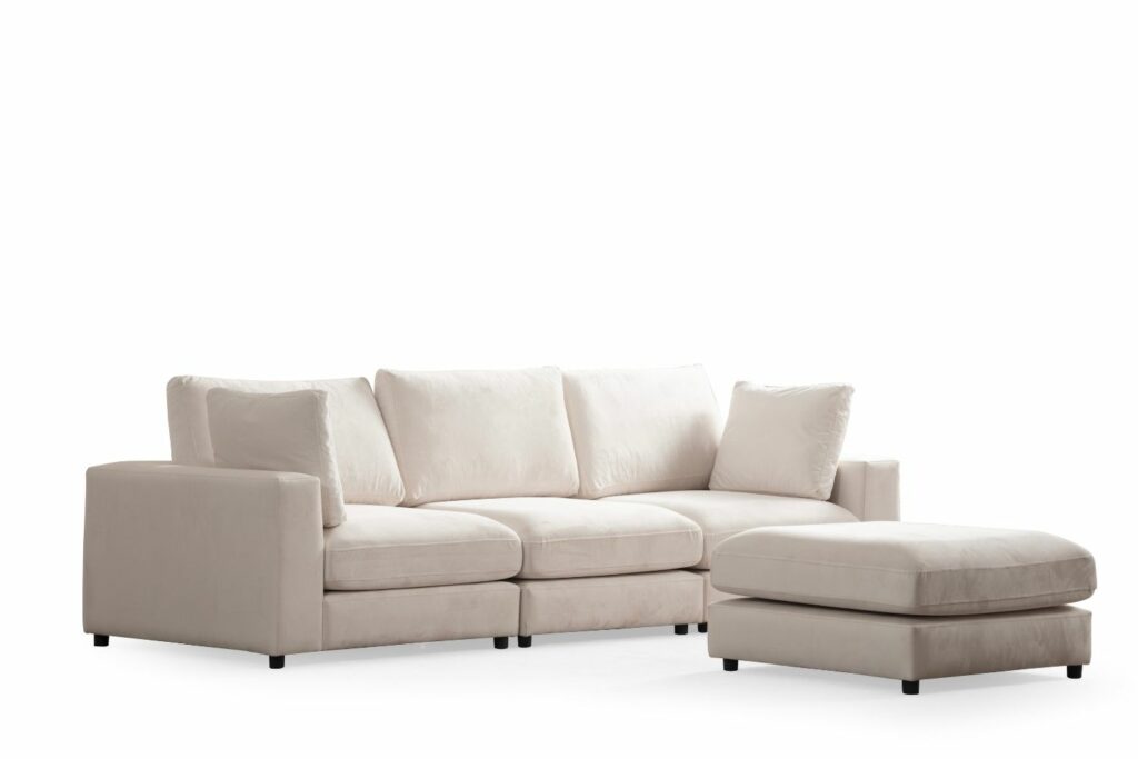 Canapé Julia Modulable Velours Blanc cassé 3+1 Pouf – Image 10