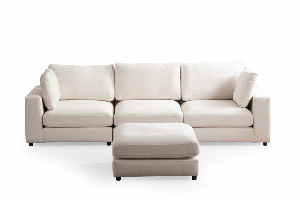 Canapé Julia Modulable Velours Blanc cassé 3+1 Pouf – Image 11