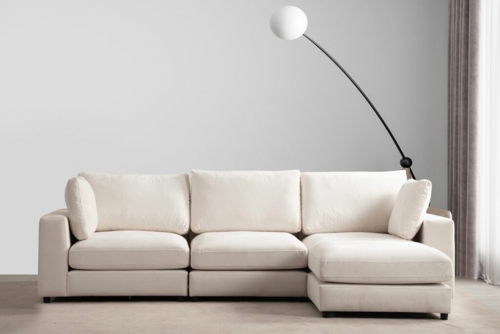Canapé Julia Modulable Velours Blanc cassé 3+1 Pouf – Image 12