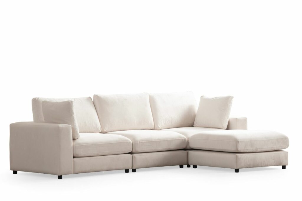 Canapé Julia Modulable Velours Blanc cassé 3+1 Pouf – Image 13