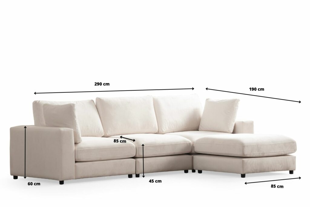 Canapé Julia Modulable Velours Blanc cassé 3+1 Pouf – Image 15