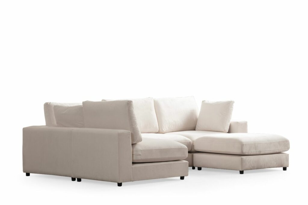 Canapé Julia Modulable Velours Blanc cassé 4+1 Pouf – Image 2