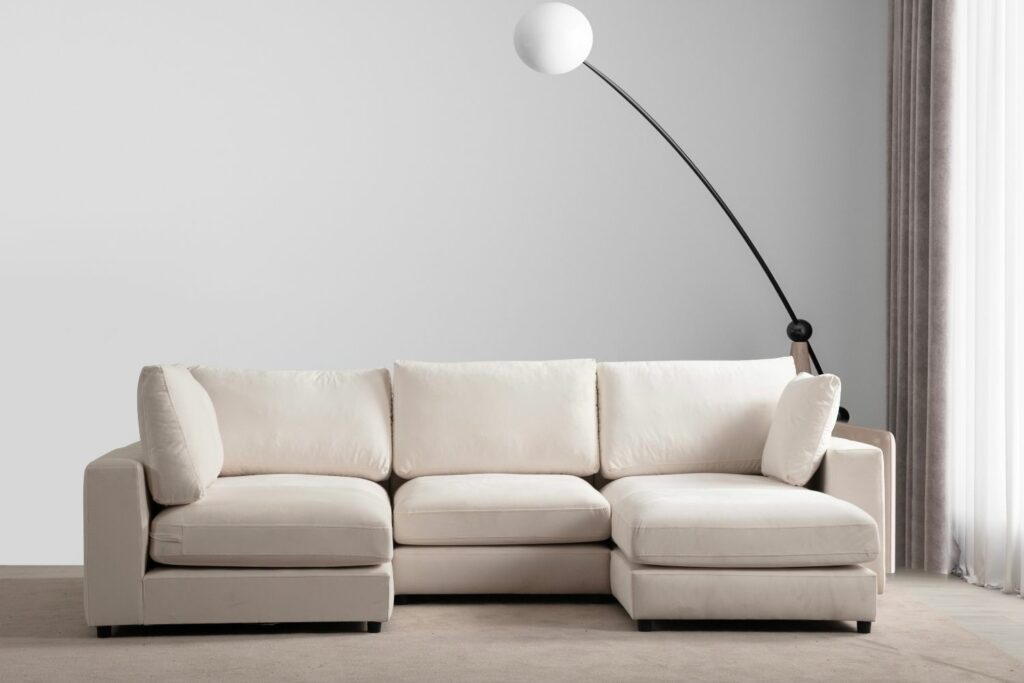 Canapé Julia Modulable Velours Blanc cassé 4+1 Pouf – Image 3