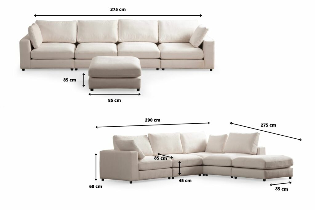 Canapé Julia Modulable Velours Blanc cassé 4+1 Pouf – Image 5