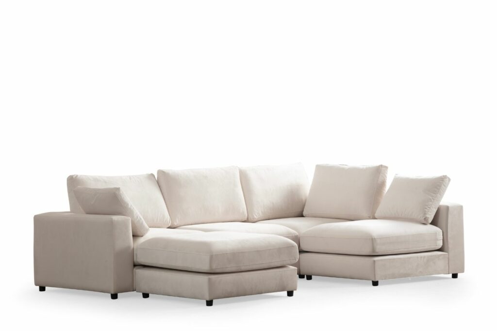 Canapé Julia Modulable Velours Blanc cassé 4+1 Pouf – Image 8