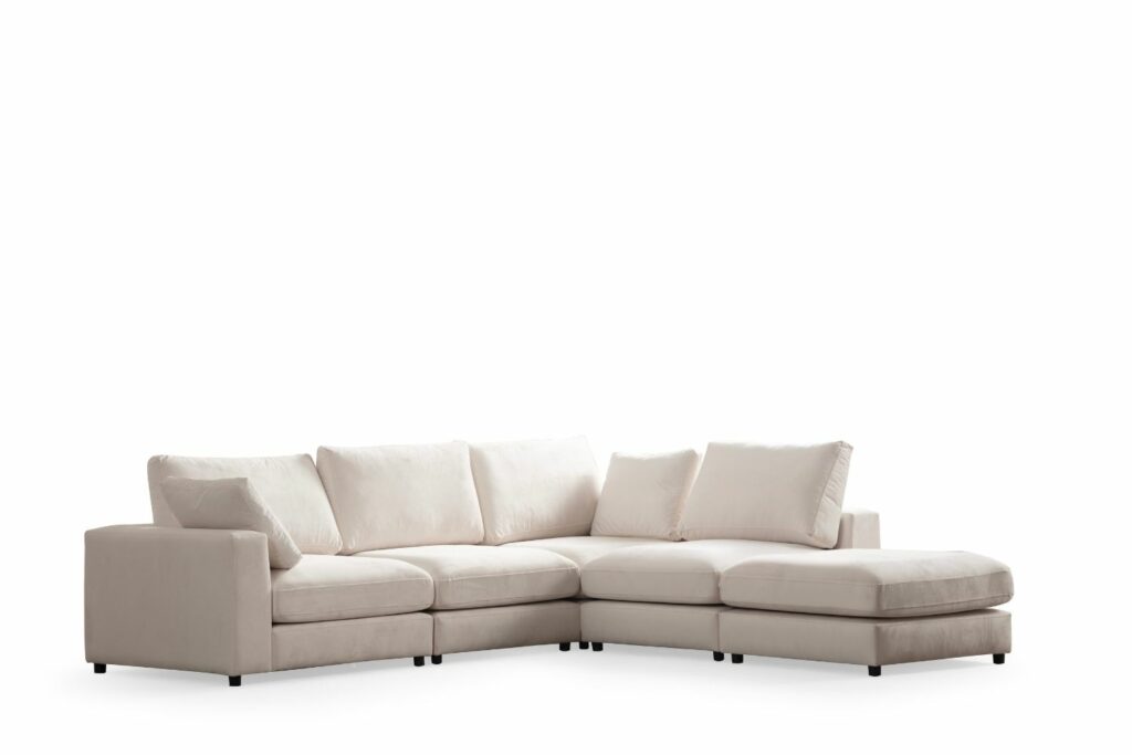 Canapé Julia Modulable Velours Blanc cassé 4+1 Pouf – Image 10