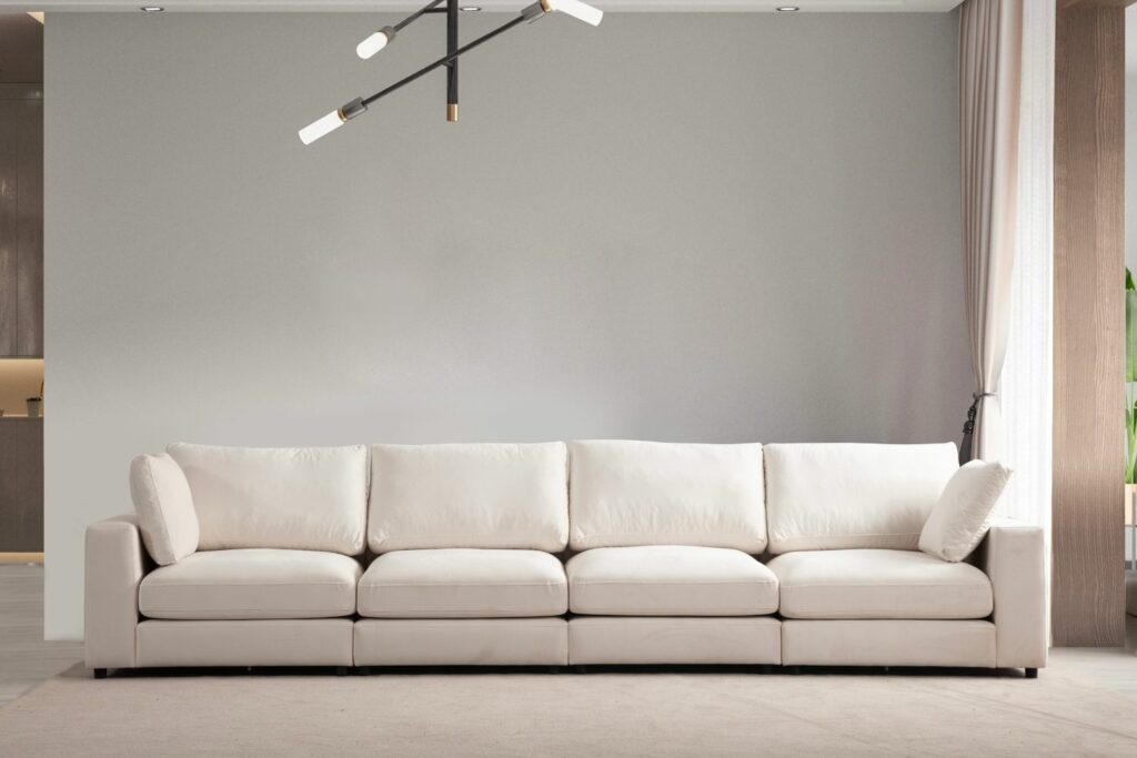 Canapé Julia Modulable Velours Blanc cassé 4+1 Pouf – Image 11