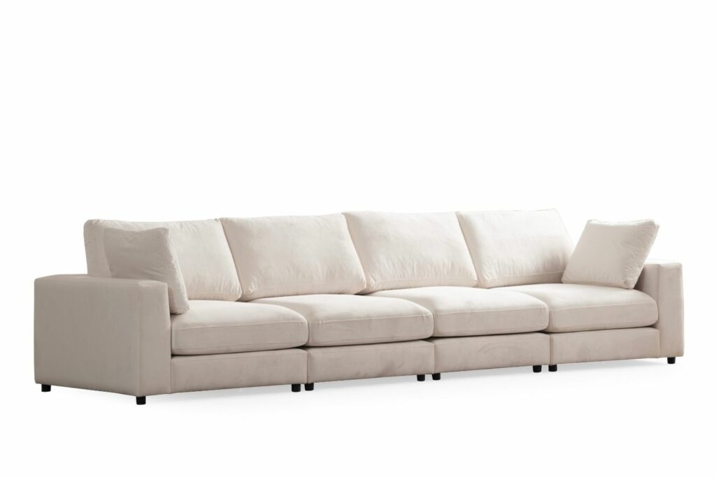 Canapé Julia Modulable Velours Blanc cassé 4+1 Pouf – Image 12