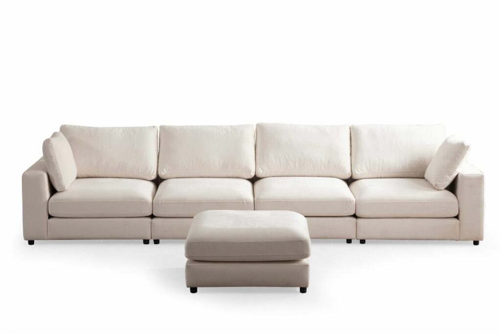 Canapé Julia Modulable Velours Blanc cassé 4+1 Pouf – Image 13