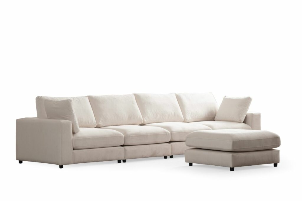 Canapé Julia Modulable Velours Blanc cassé 4+1 Pouf – Image 14