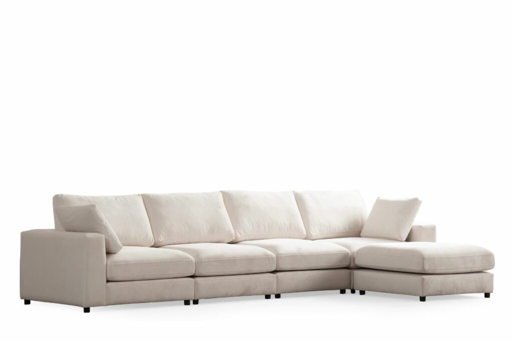 Canapé Julia Modulable Velours Blanc cassé 4+1 Pouf – Image 16