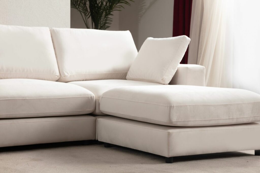 Canapé Julia Modulable Velours Blanc cassé 4+1 Pouf – Image 17