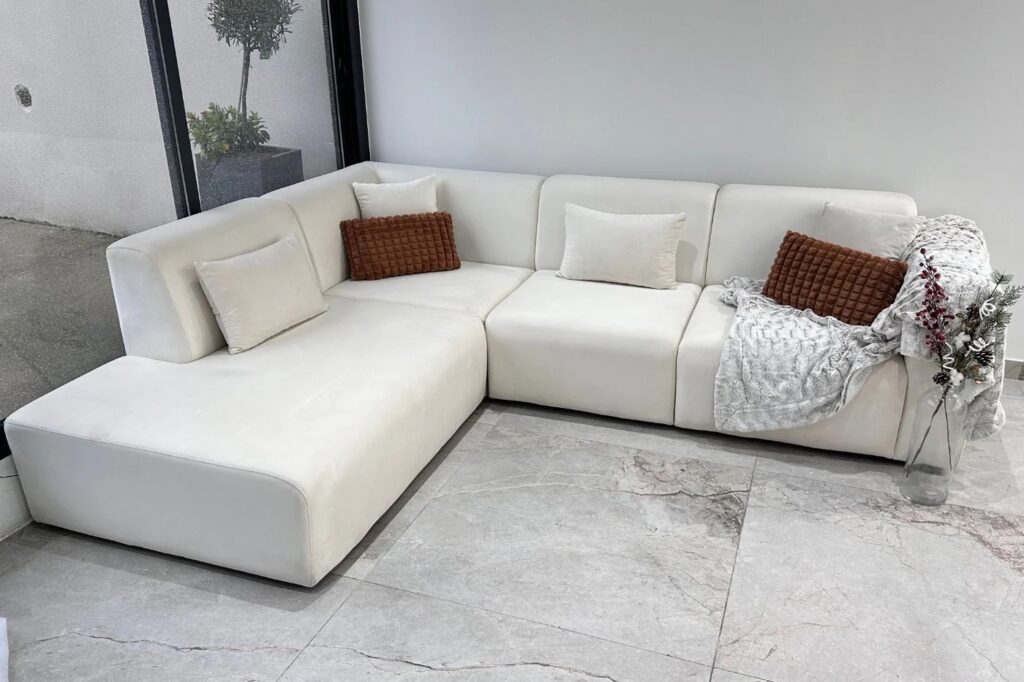 Canapé Coco Velours Blanc cassé angle DROIT – Image 5