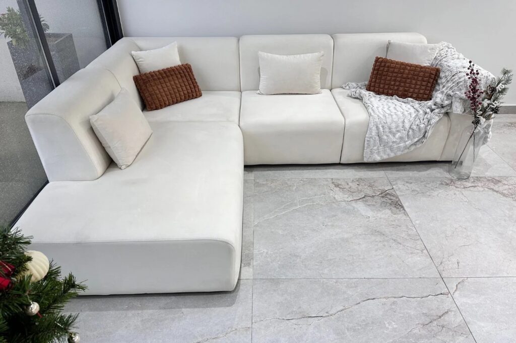 Canapé Coco Velours Blanc cassé angle DROIT – Image 6