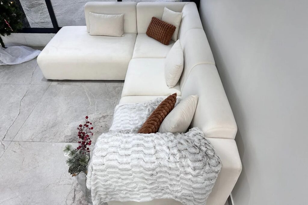 Canapé Coco Velours Blanc cassé angle DROIT – Image 8