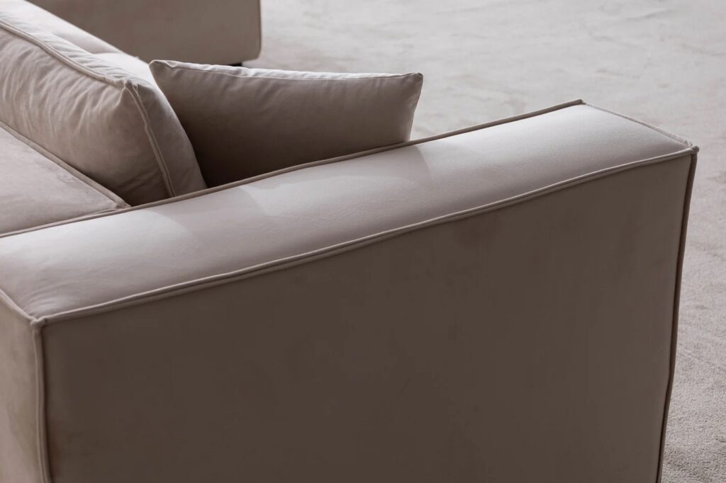 Canapé Elégance Beige Velours Modulable 3+1 Pouf – Image 5