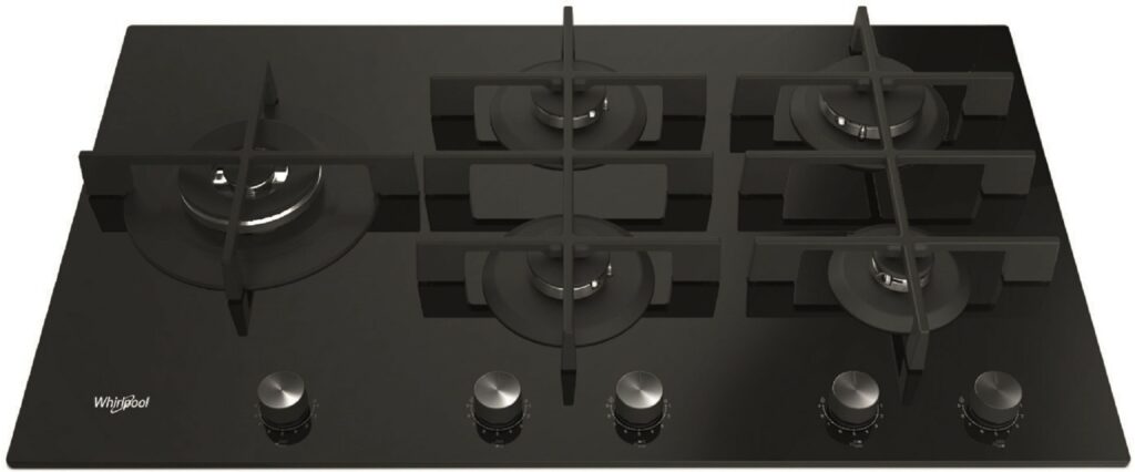 WHIRLPOOL - Plaque gaz GOWL928NB, 5 foyers, verre noir, Grilles fonte – Image 4