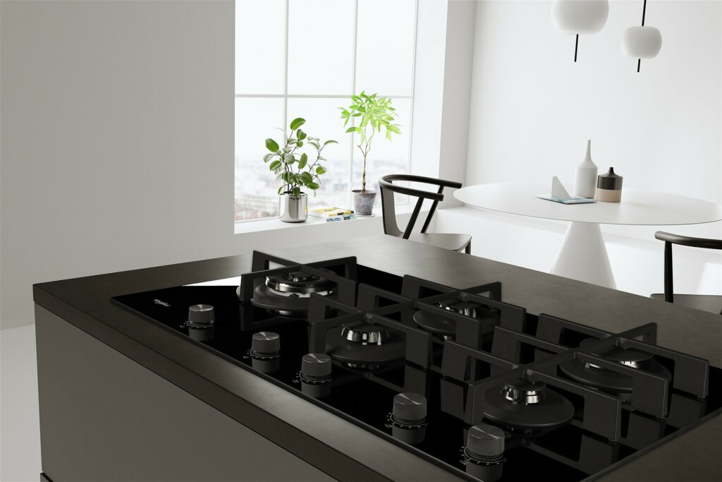 WHIRLPOOL - Plaque gaz GOWL928NB, 5 foyers, verre noir, Grilles fonte – Image 5