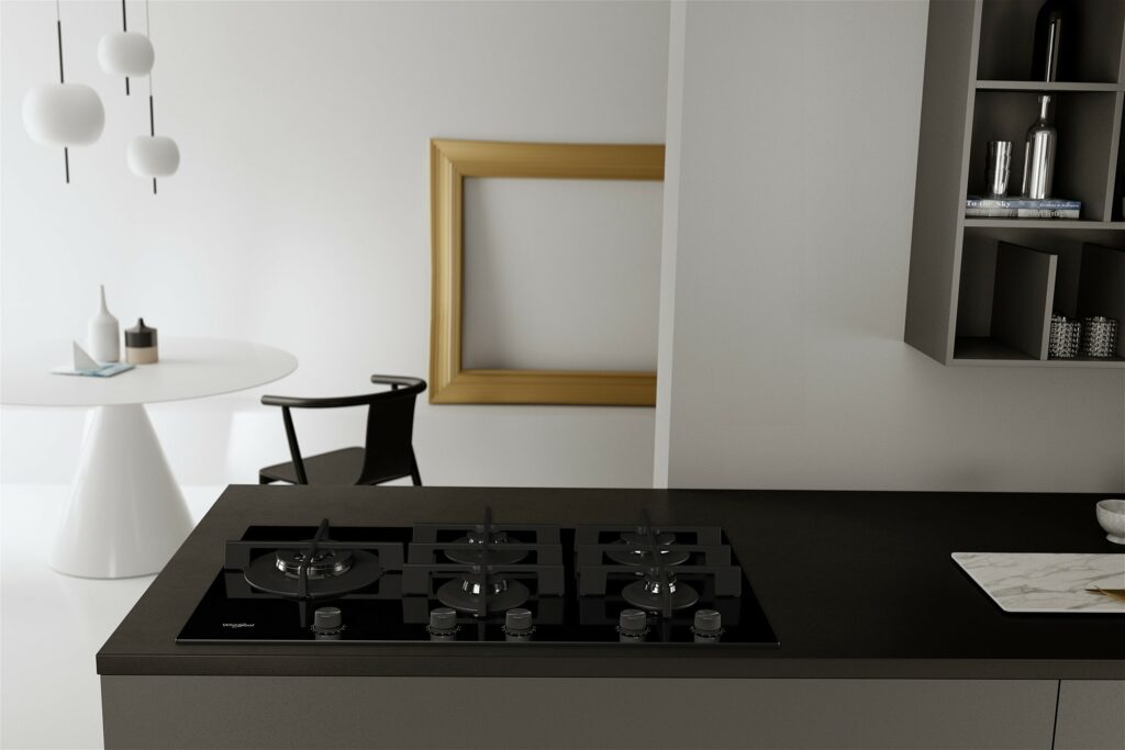 WHIRLPOOL - Plaque gaz GOWL928NB, 5 foyers, verre noir, Grilles fonte – Image 6