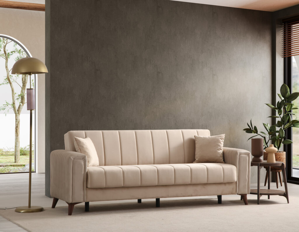 Canapé Convertible Nova Velours Beige 4 places – Image 3