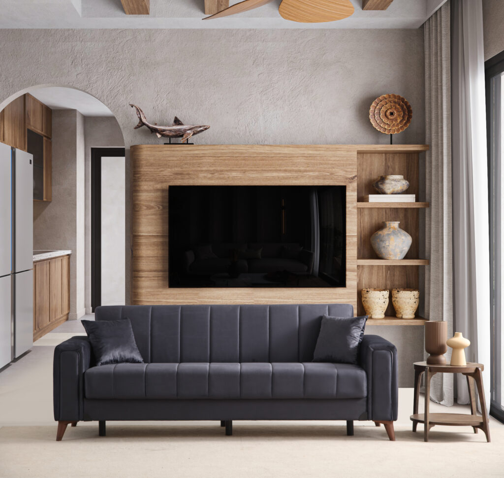 Canapé Convertible Nova Velours Beige 4 places – Image 10