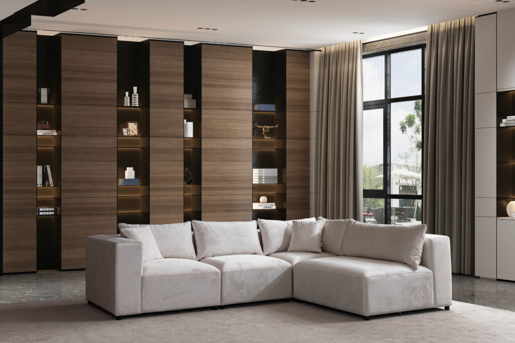 Canapé Azra Modulable Velours & Chenille  Blanc cassé 6-7 places – Image 3