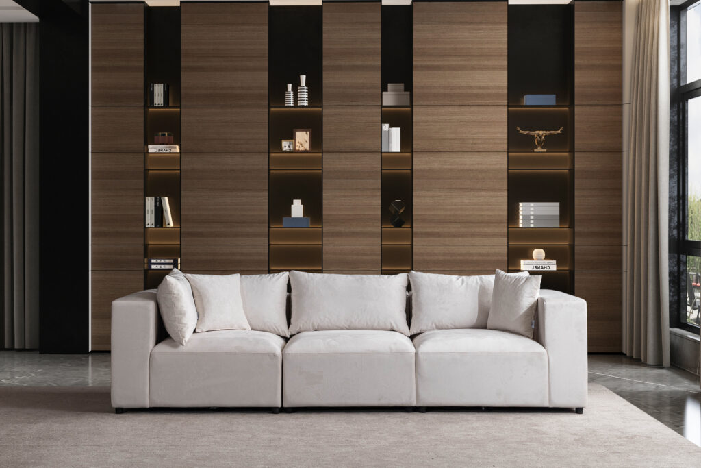 Canapé Azra Modulable Velours & Chenille  Blanc cassé 6-7 places – Image 6