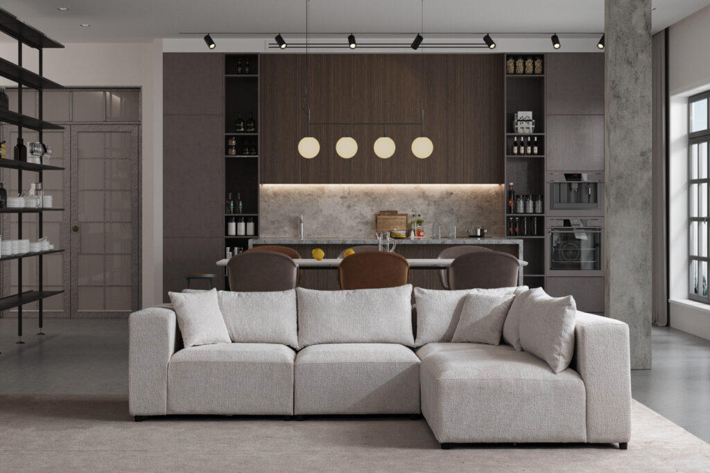 Canapé Azra Modulable Velours & Chenille  Blanc cassé 6-7 places – Image 8