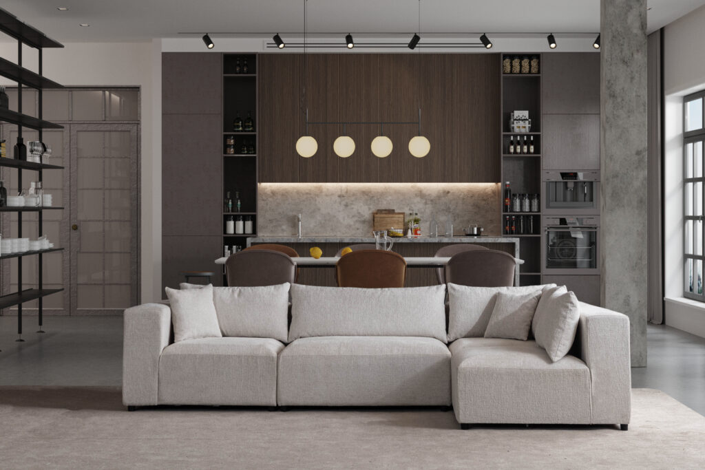 Canapé Azra Modulable Velours & Chenille  Blanc cassé 6-7 places – Image 9