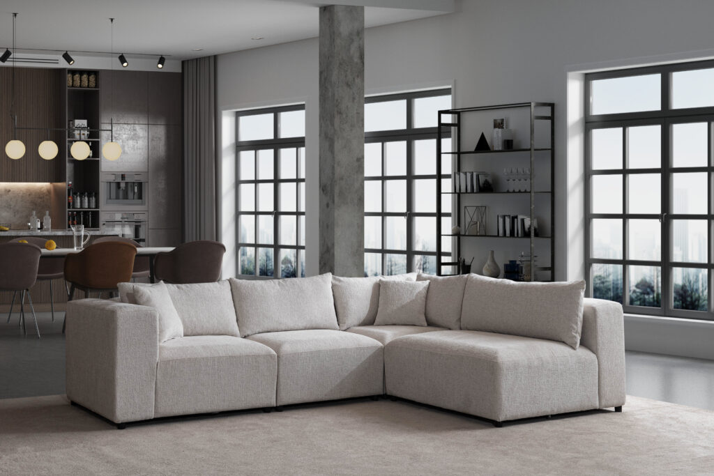 Canapé Azra Modulable Velours & Chenille  Blanc cassé 6-7 places