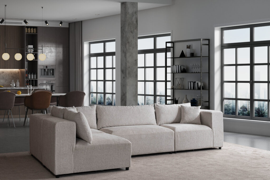 Canapé Azra Modulable Velours & Chenille  Blanc cassé 6-7 places – Image 12