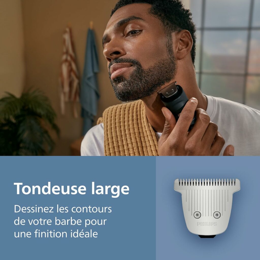 Philips Tondeuse à barbe série 7000 - Lames en métal auto-affûtées, 40 hauteurs de coupe réglables, Technologie BeardSense, Collecte des poils, 100% étanche, Tondeuse large, Modèle BT7670/15 – Image 3
